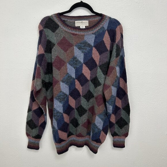 Peruvian Connection Sweater Sz XL Alpaca Wool Hand Made Knit Abstract Multicolor - Picture 2 of 11